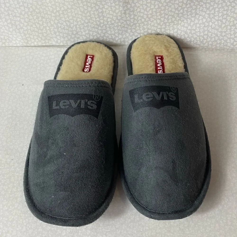 LEVIS Mens Faux Suede Scuff Slippers - Gray
